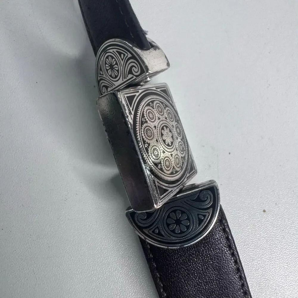 VTG Brighton Reversible Silver Buckle Croc Brown/Black  Leather Segmented M 30
